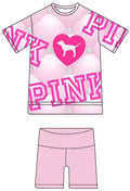 Pink dog bamboo oversized tee and biker set
